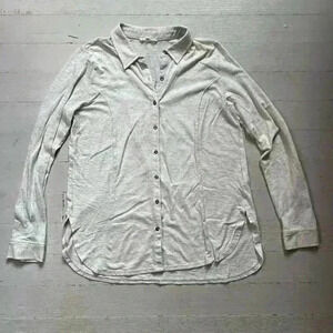 Anthropologie Mystree Long Sleeve Beige Grey Heathered Lightweight Button Up Top
